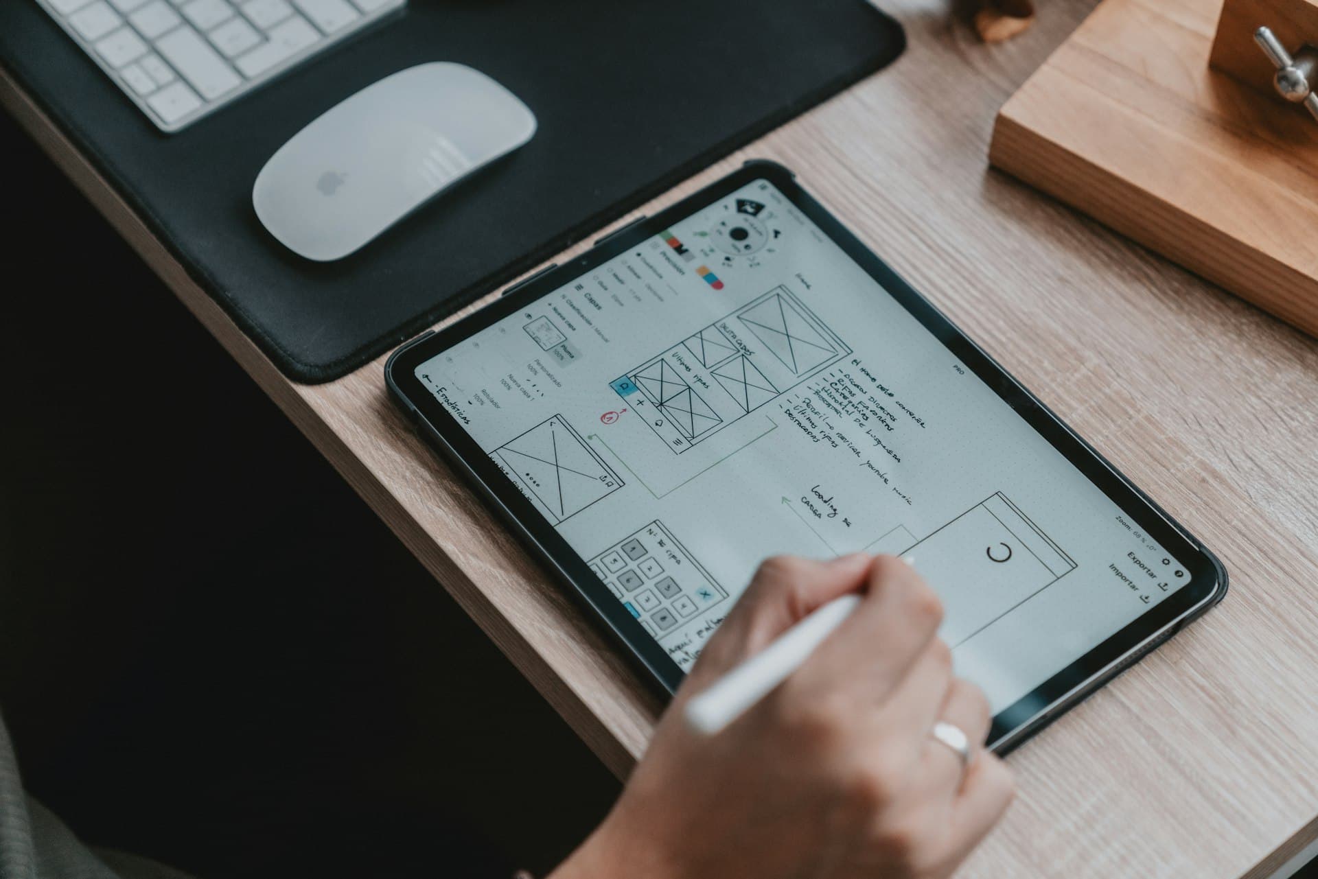 Designer sketching wireframes on a tablet