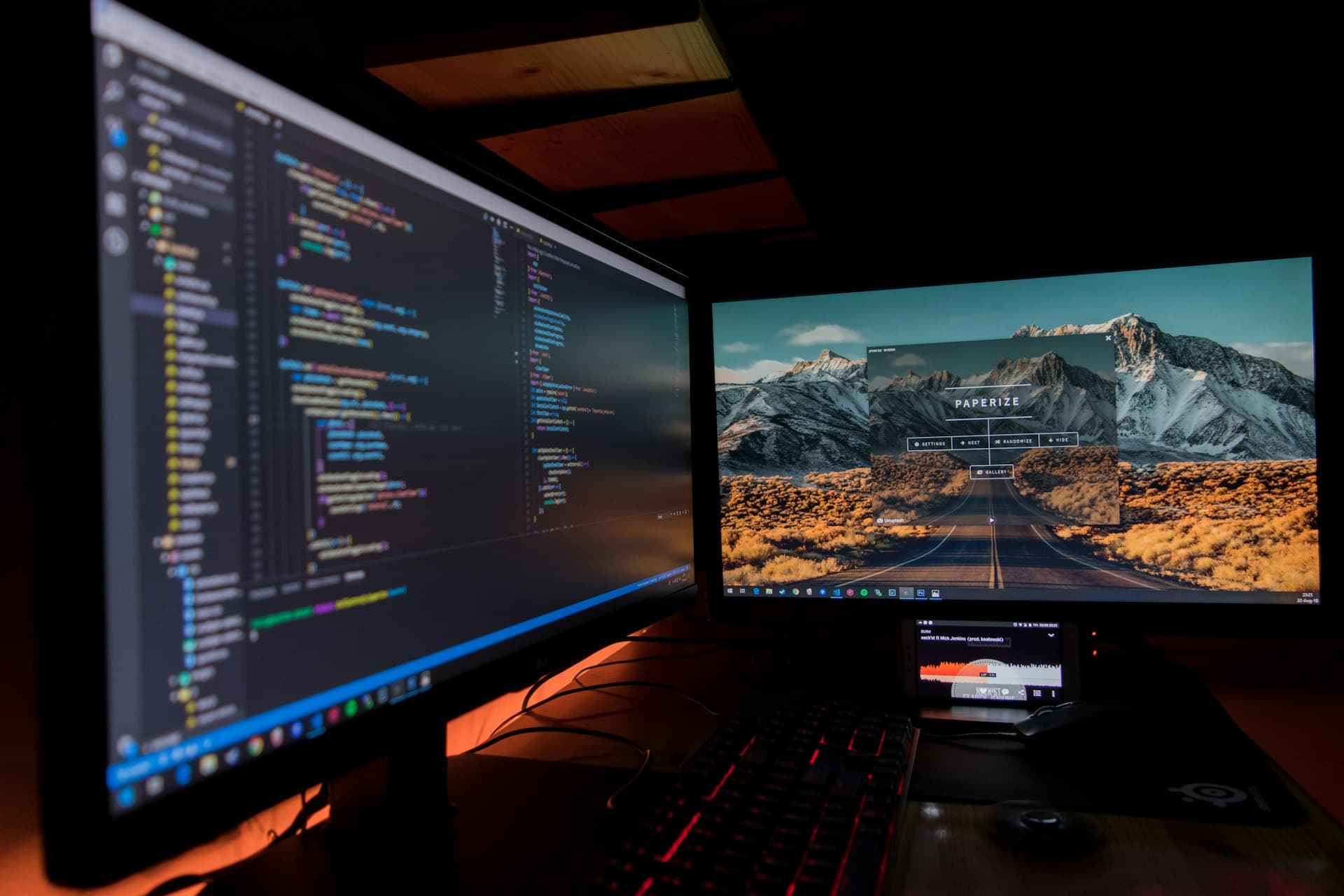 Dual monitor programming workspace