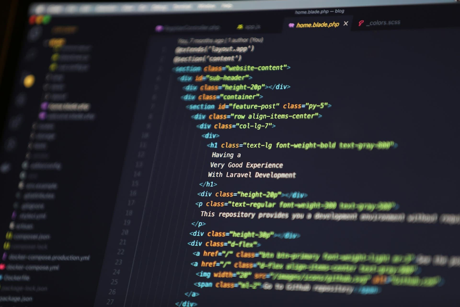 Laravel Blade template in a code editor
